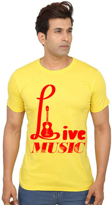 Aseria Graphic Print Men Round Neck Yellow T-Shirt