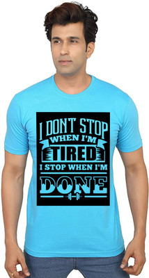 Aseria Graphic Print Men Round Neck Light Blue T-Shirt