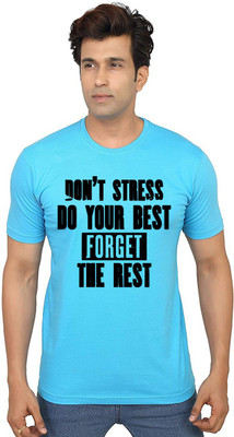 Aseria Typography Men Round Neck Light Blue T-Shirt