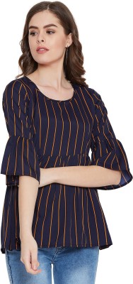 FORELEVY Casual Bell Sleeve Striped Women Dark Blue Top