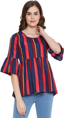 FORELEVY Casual Bell Sleeve Striped Women Multicolor Top