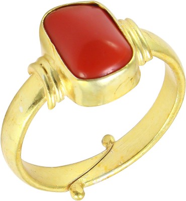 TODANI JEMS 8.25 Ratti Red Coral Moonga Adjustable Ring for Men an Women Brass Coral Rhodium Plated Ring