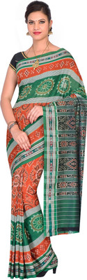 handloom paridhaan Printed Sambalpuri Pure Cotton Saree(Orange)