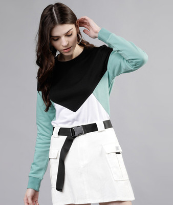 Tokyo Talkies Full Sleeve Color Block Women Sweatshirt