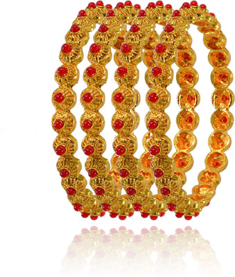 SHI Jewellery Brass Ruby Gold-plated Bangle Set(Pack of 4)