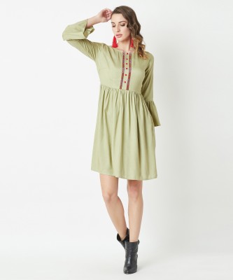 Miss Chase Women Pleated Green Dress