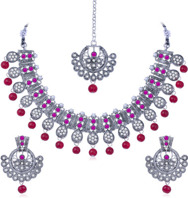 Sukkhi Alloy Rhodium Pink, Red Jewellery Set(Pack of 1)