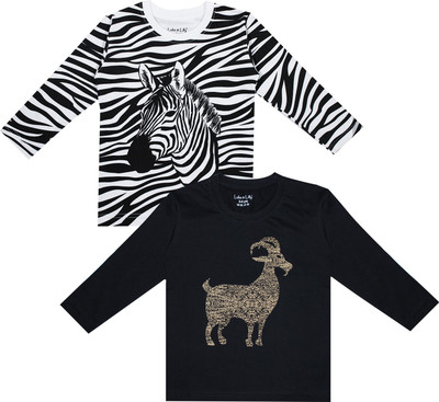 Biffy and Luffy Boys Printed Cotton Blend Regular T Shirt(Black, Pack of 2)