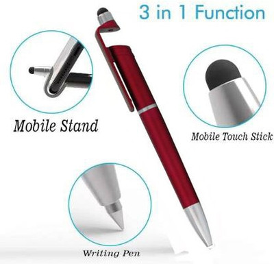 Klowage 3 in 1 Smartphone Stand Holder, Screen Wipe and Ballpoint Pen Mobile Phone Holder for All Smartphones (green) Ball Pen(Ink Color - Blue)