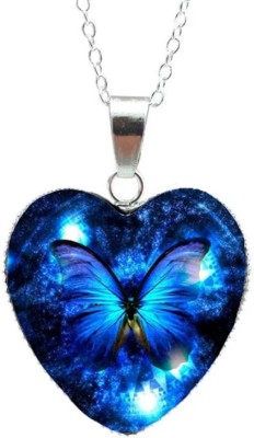 MYKI Cute Butterfly Heart Shape Pendant With Chain For Women & Girls Silver Stainless Steel Pendant