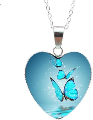 MYKI Stylish Butterfly Heart Shape Pendant With Chain For Women & Girls Silver Stainless Steel Pendant
