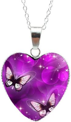 MYKI Butterfly Heart Shape Pendant With Chain For Women & Girls Silver Stainless Steel Pendant