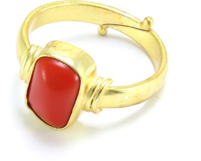 TODANI JEMS 5.25 Ratti Red Coral Moonga Adjustable Ring for Men And Women Brass Coral Rhodium Plated Ring