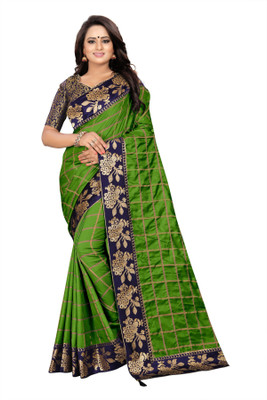 poonam s tex Checkered Bollywood Silk Blend Saree(Light Green)