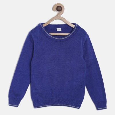 MINI KLUB Self Design Round Neck Casual Baby Boys Blue Sweater