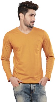 TORCS Solid Men V Neck Gold T-Shirt