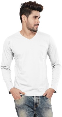 TORCS Solid Men V Neck White T-Shirt