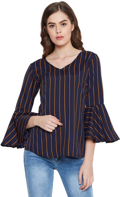 FORELEVY Casual Bell Sleeve Striped Women Multicolor Top
