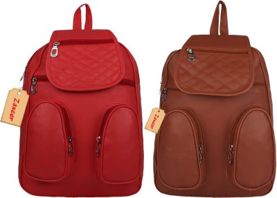 Zaxcer Collage Mini Latest Design Red & Brown Backpack (Pack of 2 Pc) 5 L Backpack(Brown, Red)