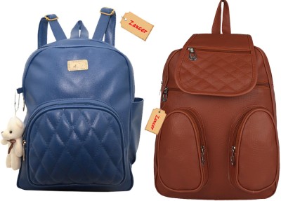 Zaxcer Collage Mini Latest Design Blue TD & Brown Backpack (Pack of 2 Pc) 5 L Backpack(Blue, Brown)