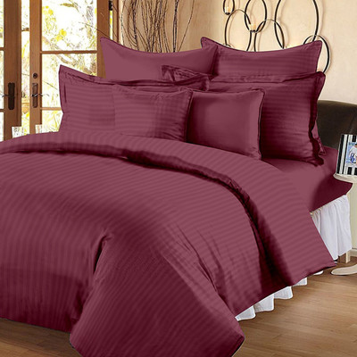 TUNDWAL'S 210 TC Polycotton King Striped Flat Bedsheet(Pack of 1, Maroon)