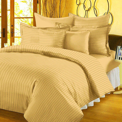 TUNDWAL'S 210 TC Polycotton Double Striped Flat Bedsheet(Pack of 1, Mustard)