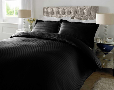 TUNDWAL'S 210 TC Polycotton Double Striped Flat Bedsheet(Pack of 1, JET Black)