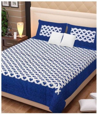 Ahmedabad Bedding Cotton 220 TC Cotton Double Printed Flat Bedsheet(Pack of 1, Blue)