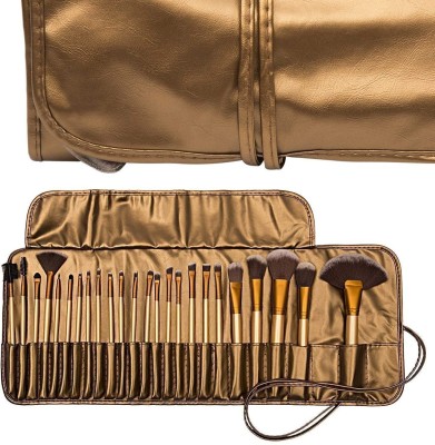 SKINPLUS Natural Cosmetic Brush set with Pouch Case (Pack of 24) golden(Pack of 24)