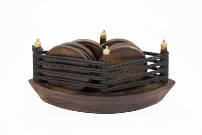 ARTANDCRAFTINDIA Round Reversible Wood Coaster Set(Pack of 1)