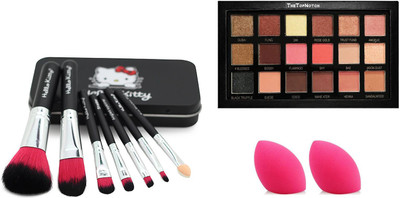 TheTopNotch Rose Gold Eye Shadow & 7 Piece Brush Set & Me Now 2 Puff Sponges(4 Items in the set)