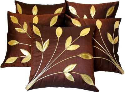 FAB NATION Self Design Cushions Cover(Pack of 5, 41 cm*41 cm, Brown, Gold)