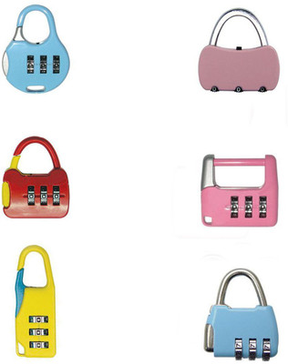 VK MART 3 Digit Combination Pad Lock for Anti-Theft Door Bag Suitcase and set of 6 Combination Lock(Multicolor)