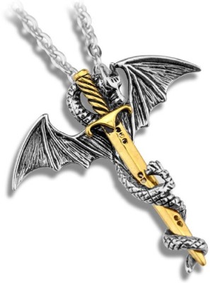 fabula Gold & Silver Stailess Steel Dragon & Sword Necklace Gold-plated Beads Metal, Zinc, Alloy Pendant