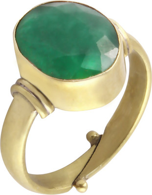 TODANI JEMS 8.25 Ratti Natural Certified EMERALD panna Gemstone Panchdhatu Ring Brass Emerald Rhodium Plated Ring