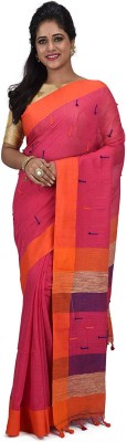 Desh Bidesh Striped Handloom Handloom Pure Cotton Saree(Pink)