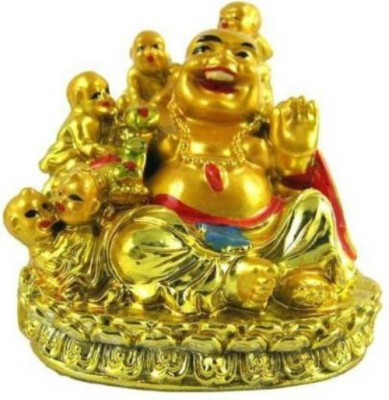 SHIVAYE COLLECTION Laughing Buddha With 5 Children for Happy Family Decorative Showpiece  -  7 cm(Polyresin, Gold)