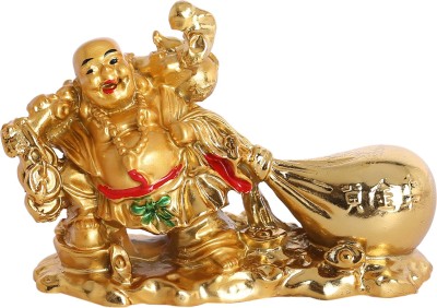 jagriti enterprise Laughing Potli Buddha Polyresin Enhance Your Space with Joy and Prosperity Decorative Showpiece  -  7 cm(Polyresin, Gold)