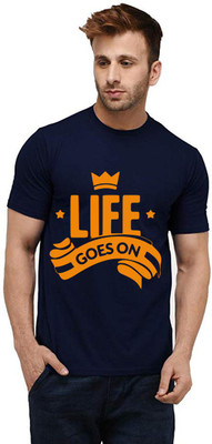 Aseria Printed Men Round Neck Dark Blue T-Shirt