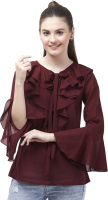 indietoga Casual Bell Sleeve Solid Women Maroon Top