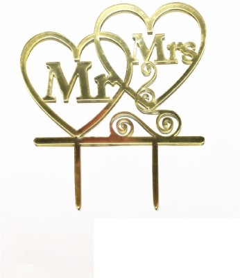 Balloons Mr & Mrs with Two Love Heart cake topper for Wedding Cake Topper(Golden Pack of 1)