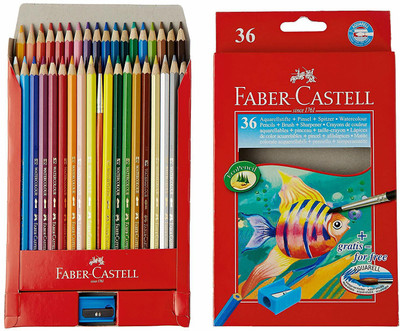 FABER-CASTELL Design Series Aquarelle Water 36 Shades Triangular Shaped Color Pencils(Set of 36, Multicolor)
