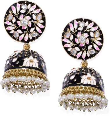 Alamod Black Meenakari Gold Plated Kundan & Bead Jhumki Earring Diamond, Beads Alloy Jhumki Earring