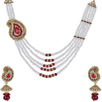 Bhana Jewells Alloy Gold-plated White, Gold, Red Jewellery Set(Pack of 1)