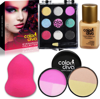 Color Diva Face & Eye Tuning Combo Makeup Pack 9 Color Eyeshadow(Pack of 4)