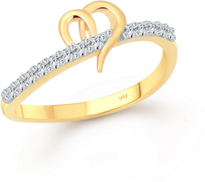 VIGHNAHARTA Cross over Heart Ring for Women and Girls Alloy Crystal, Cubic Zirconia Gold Plated Ring