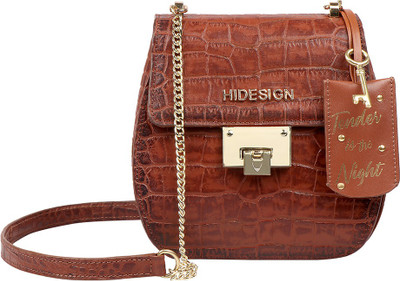 HIDESIGN Brown Sling Bag FLING 01-CROCO/MEL RANCH/SPLIT-TAN/LOBS/TAN
