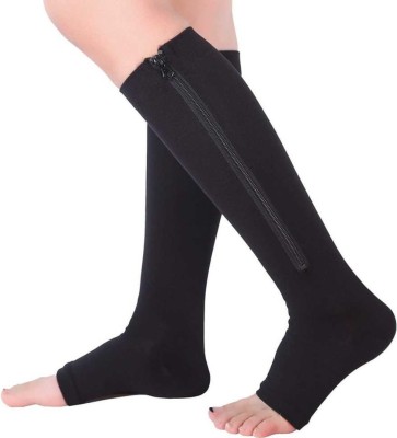 ZURU BUNCH Zipper Medical Compression Socks with Open Toe - Best Support Zip Stocking _1 PAIR Ankle Support(Black)