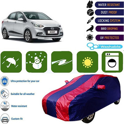 MotohunK Car Cover For Hyundai Xcent (With Mirror Pockets)(Maroon, Blue, For 2019 Models)