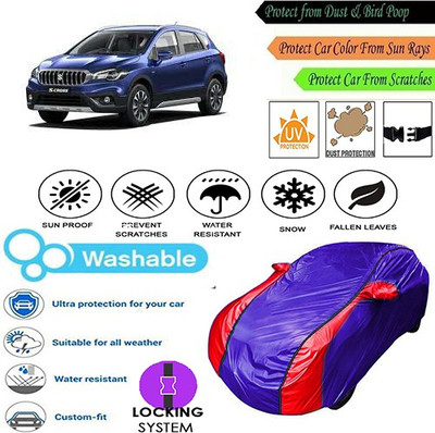 MotohunK Car Cover For Maruti Suzuki S-Cross (With Mirror Pockets)(Blue, Red, For 2019 Models)